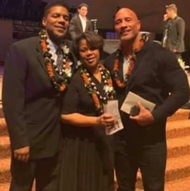 Curtis Bowles with his sister Wanda and brother Dwayne Johnson. 